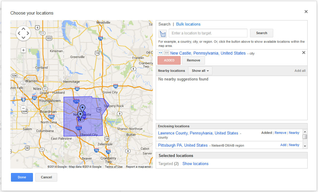 SEO audit Pittsburgh - New Castle is smaller