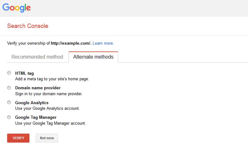 Google Webmaster Tools - Alternative website verification methods