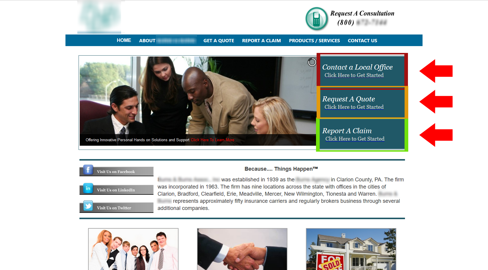 New Castle Insurance Company Example #1 - Highlighting CTAs