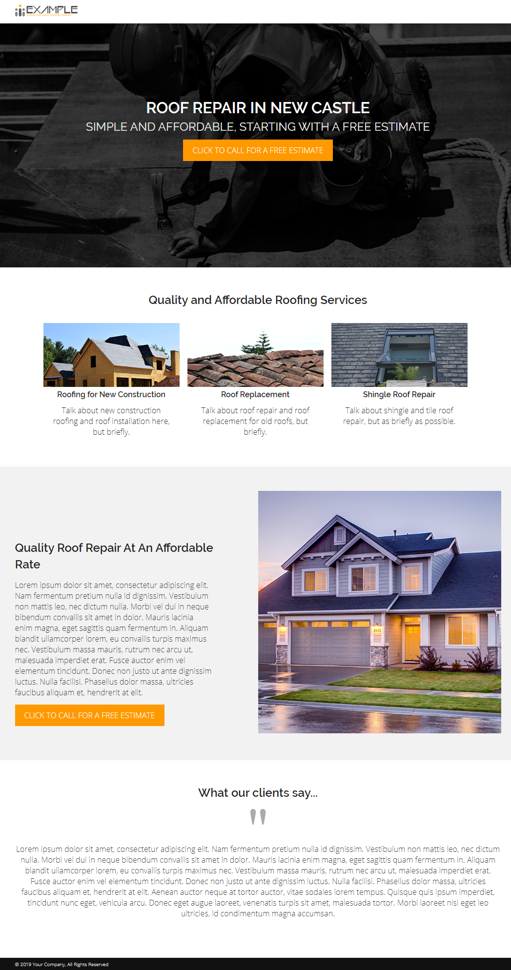 final landing page design for our New Castle roofing company